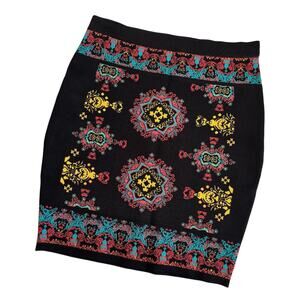 Bebe Lantern Jacquard Bodycon Mini Skirt Black Multicolor Women’s Small NWT Y2K